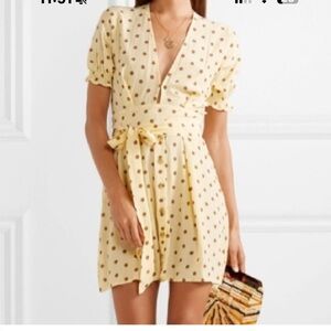 NWT FAITHFULL THE BRAND Vanelli Mini Dress in Lemon Sylve Dot